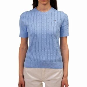 Tommy Hilfiger Blue Ribbed Fitted Short Sleeve Tee